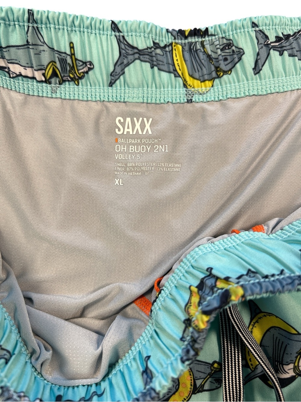 SAXX Oh Buoy 2 in 1 Stretch Swim Trunks Size XL Pool Shark Print - Picture 5 of 6